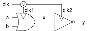 Schematic of a NOR circuit built from an OR gate followed by a NOT gate